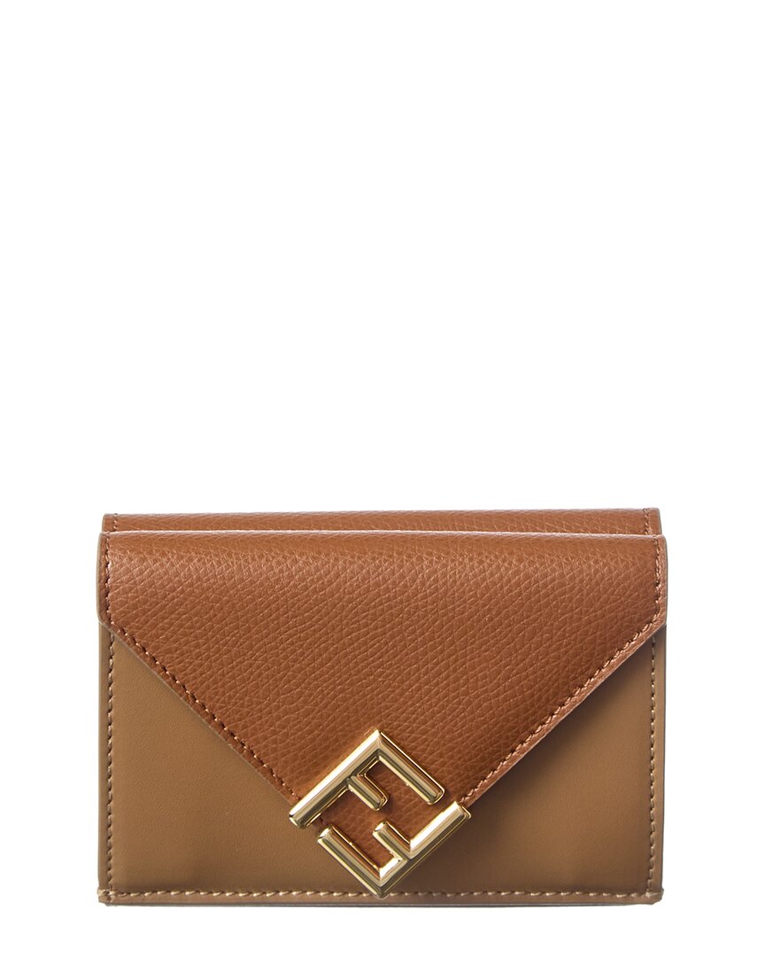 Fendi Dnu Inv  Ff Diamond Mini Leather Wallet In Brown