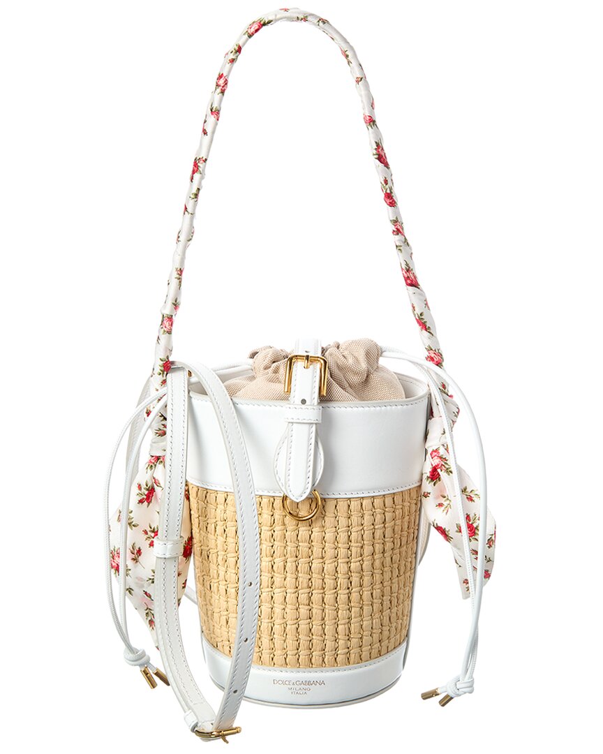 Dolce & Gabbana White/Gold/Beige Capri Raffia Bucket Bag