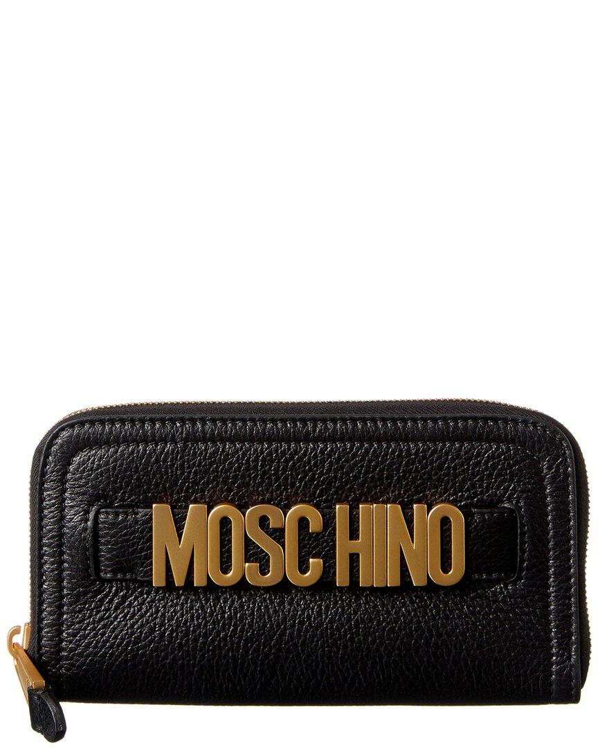 Moschino Leather Zip Around Wallet In Black