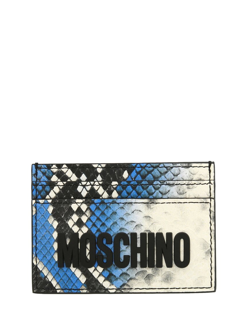 Moschino Leather Card Holder In Blue