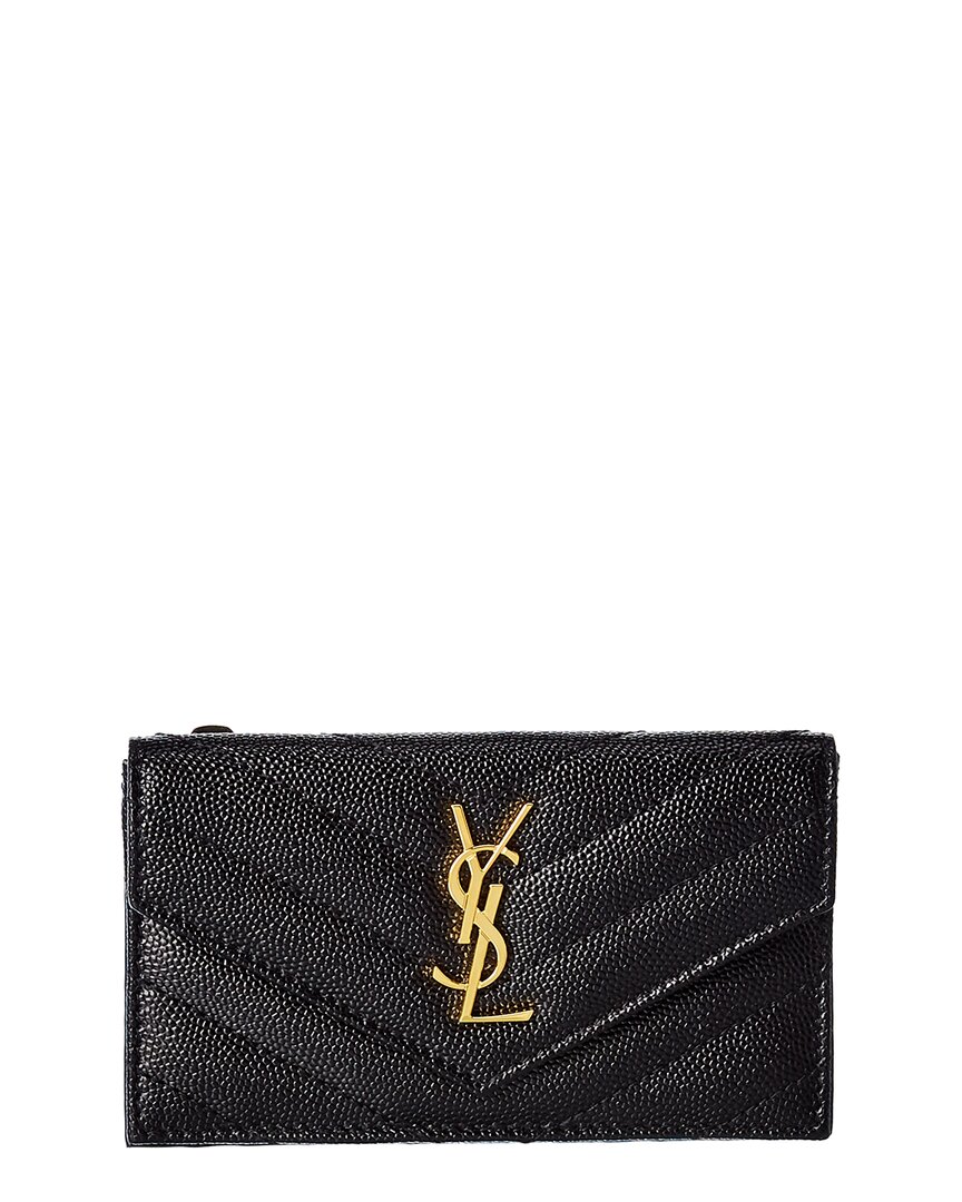 Saint Laurent Monogram Leather Card Holder In Black