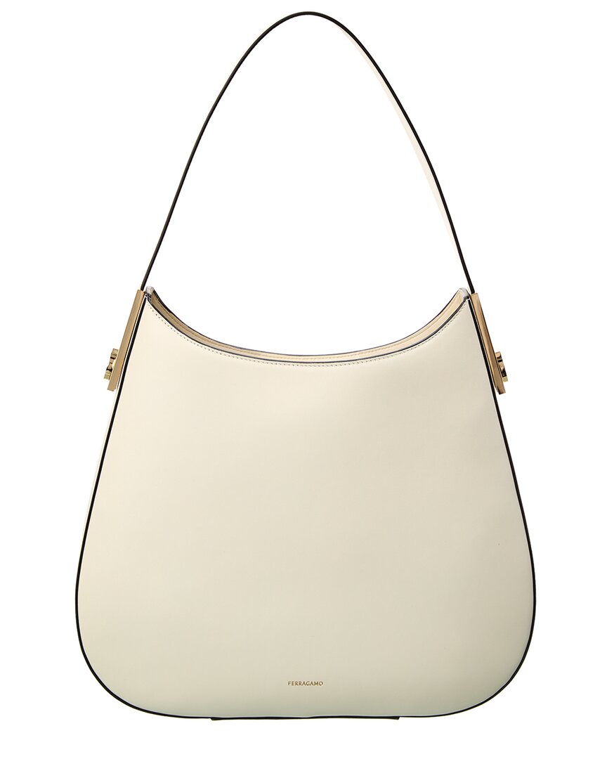 Salvatore Ferragamo Medium Logo Printed Hobo Bag In Beige