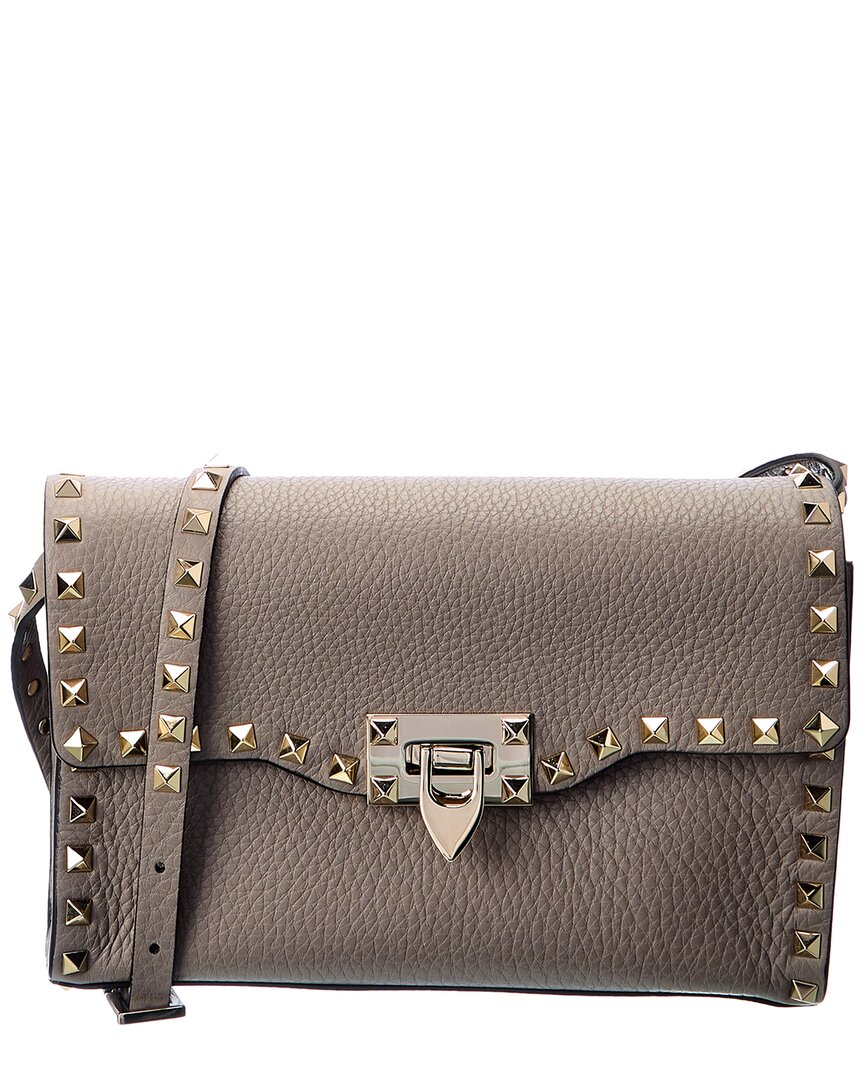 Valentino Rockstud Small Grainy Leather Crossbody In Brown
