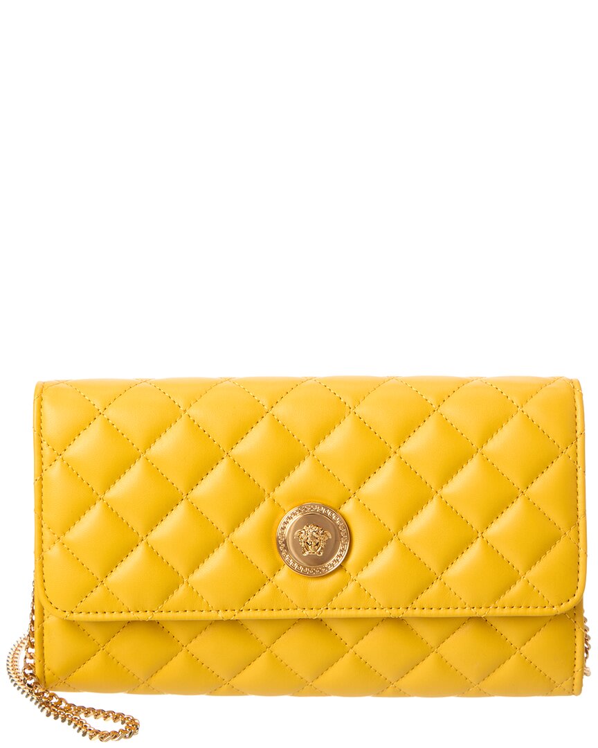 Versace Iconic Leather Wallet On Chain In Yellow