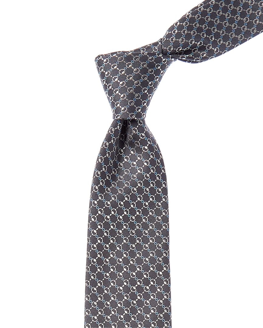 Gucci Horsebit Jacquard Silk Tie In Gray