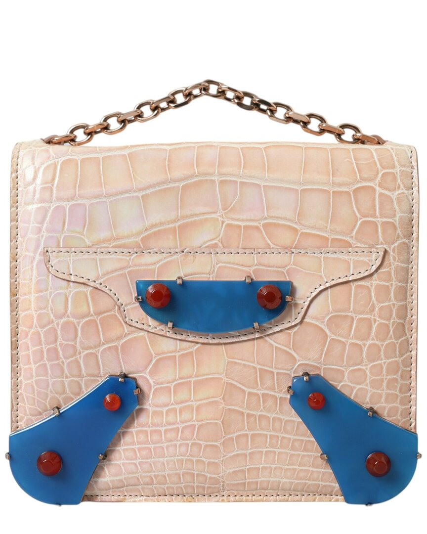 Balenciaga Crocodile Clutch In Sand