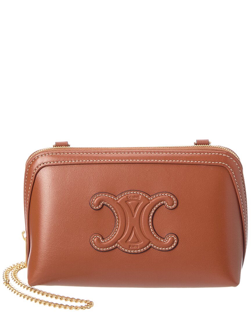 Celine Logo Leather Crossbody In Brown