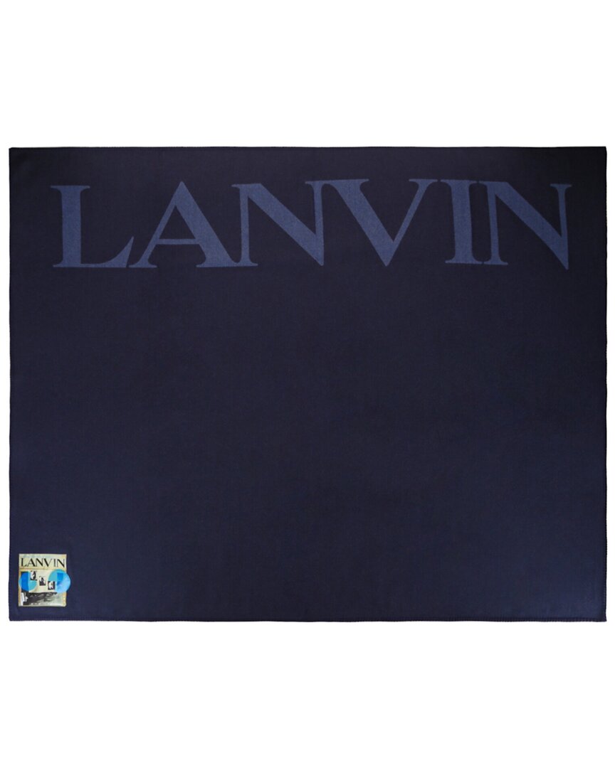 Shop Lanvin Logo Woven Wool & Silk-blend Poncho In Blue