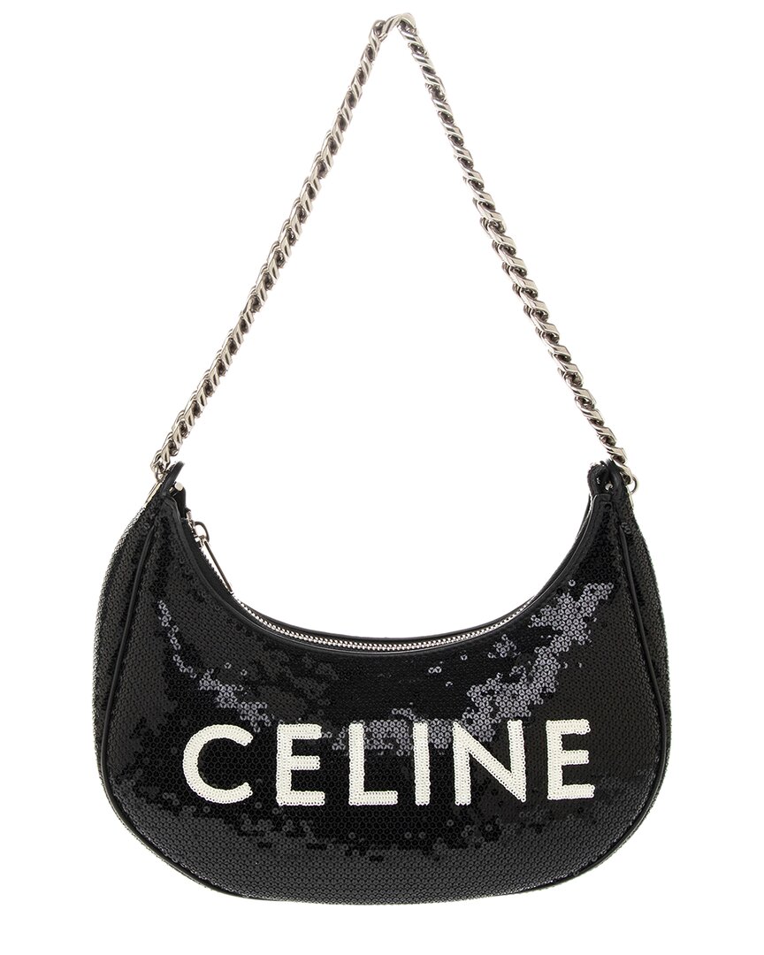 CELINE CELINE AVA CHAIN MEDIUM LEATHER & SEQUINS HOBO BAG