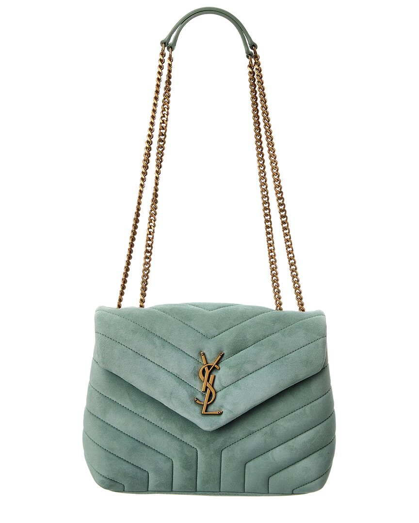 Saint Laurent Loulou Small Suede Shoulder Bag in Green