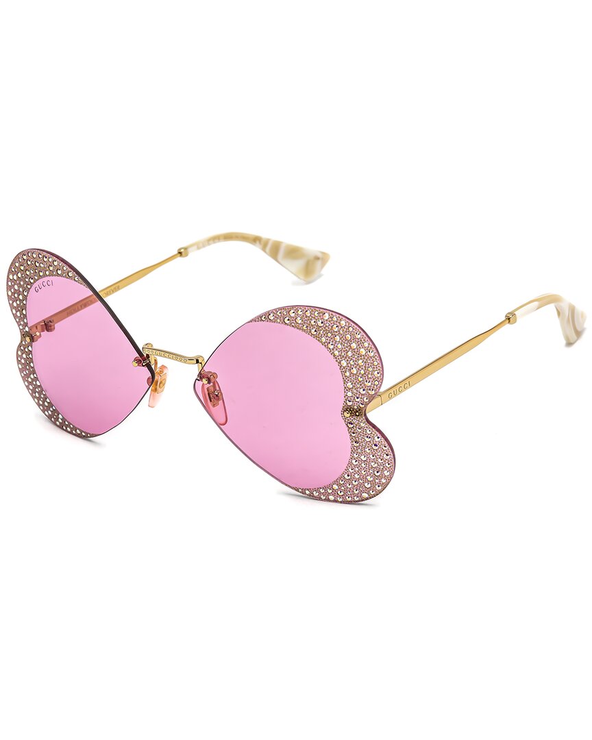 Gucci Crystal-embellished Heart-shape Sunglasses In Gold