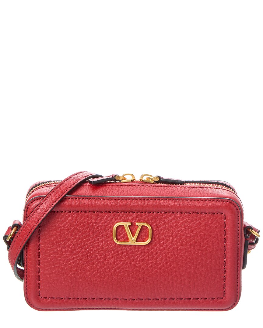 Valentino Garavani Alltime Leather Shoulder Bag With Vlogo Signature Detail In Red