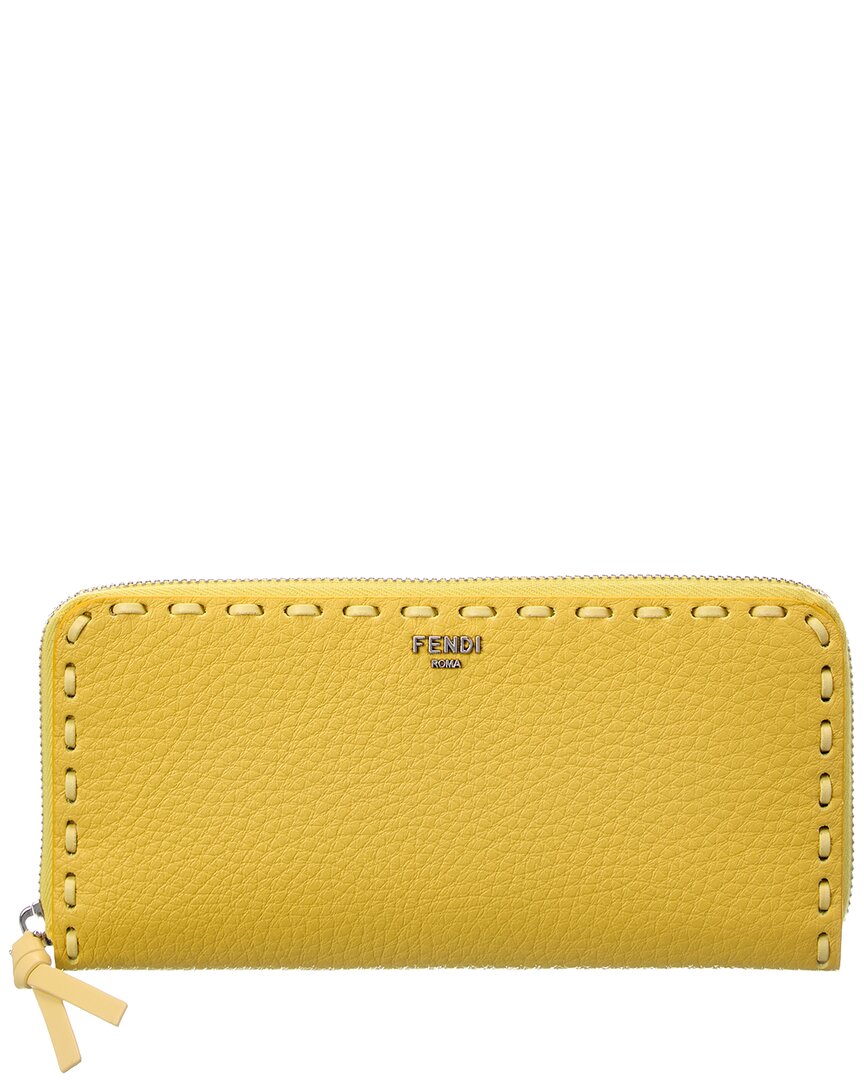 Fendi Selleria Leather Zip Around Wallet In Yellow