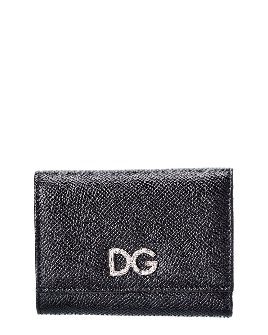 Dolce & Gabbana Diamante Dg Logo Leather Wallet In Black