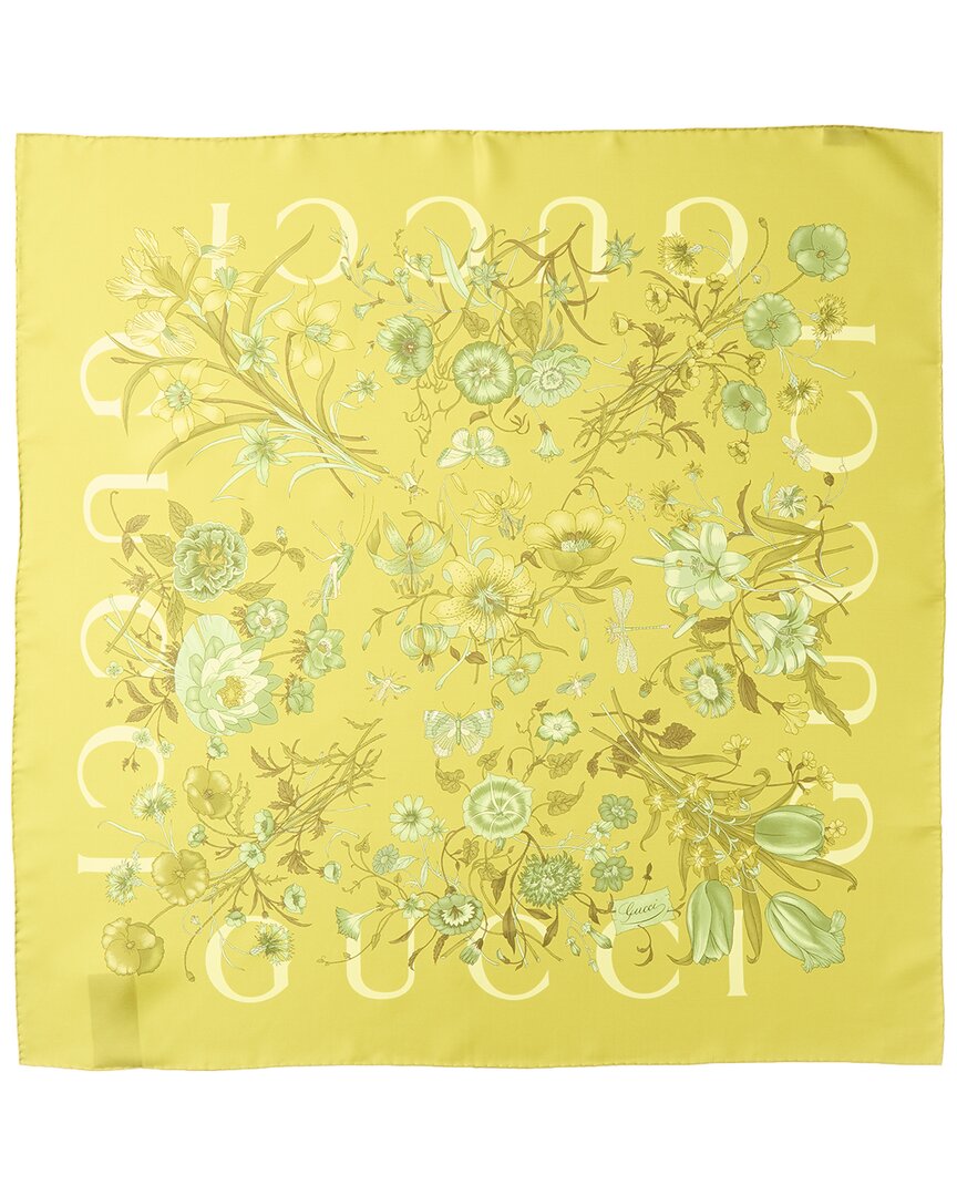 Gucci Flora Print Silk Scarf In Green