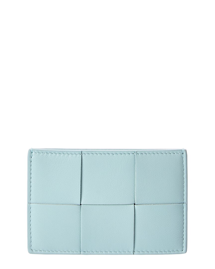 Bottega Veneta Cassette Maxi Intrecciato Leather Card Case In Blue