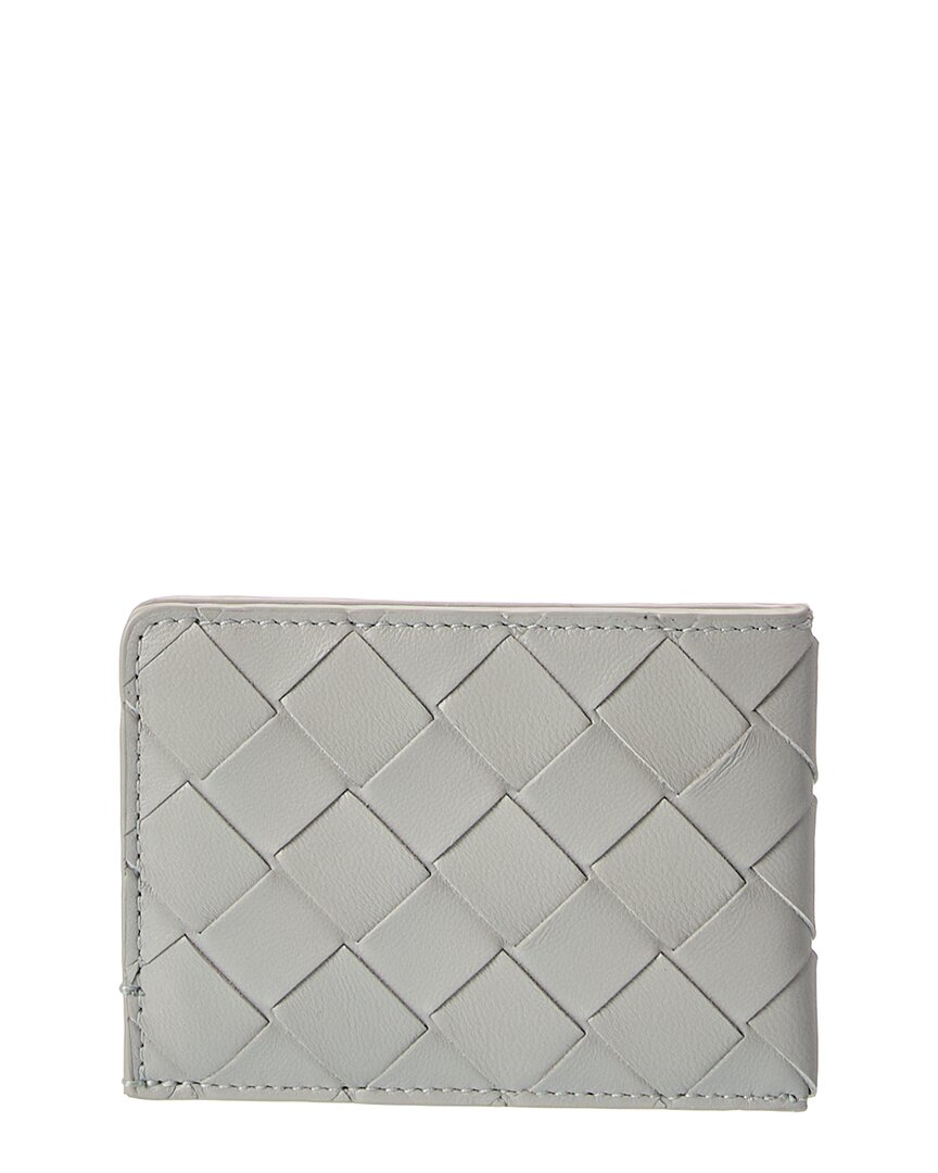Bottega Veneta Fold Intrecciato Leather Card Case In Grey