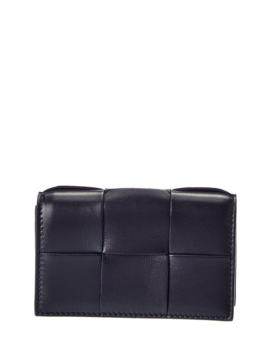 Bottega Veneta Maxi Intrecciato Leather Business Card Case In Blue