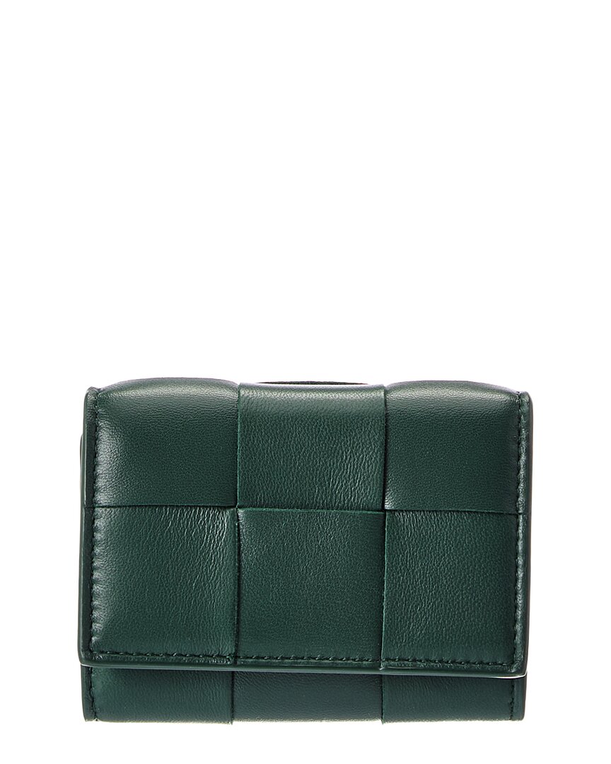 Bottega Veneta Envelope Small Intreccio Leather Card Case In Green