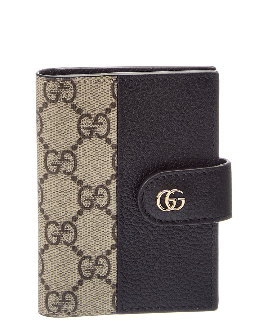 Gucci Gg Marount Supreme Gg Canvas& Leather Card Case In Black