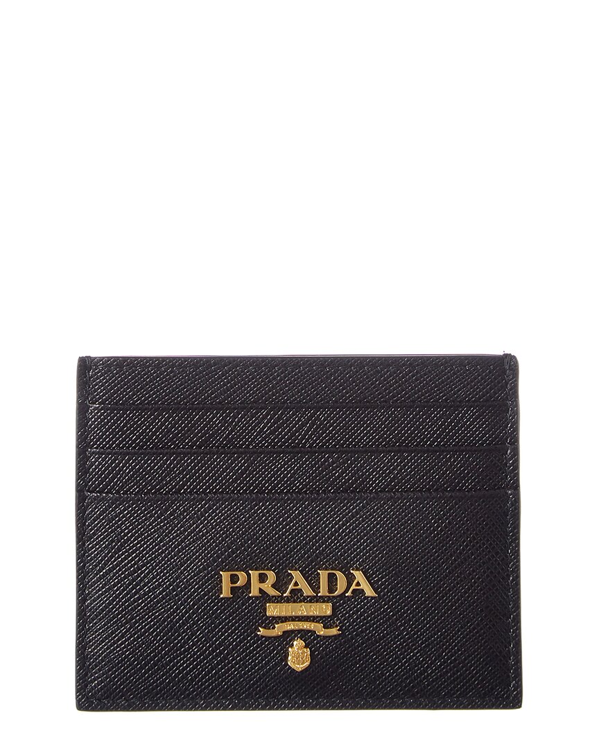 Prada Logo Saffiano Leather Cardholder In Black
