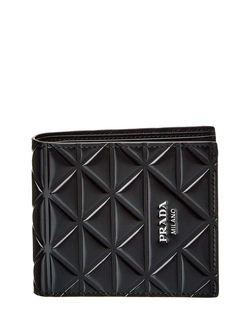 Prada Logo Leather Bifold Wallet In Black