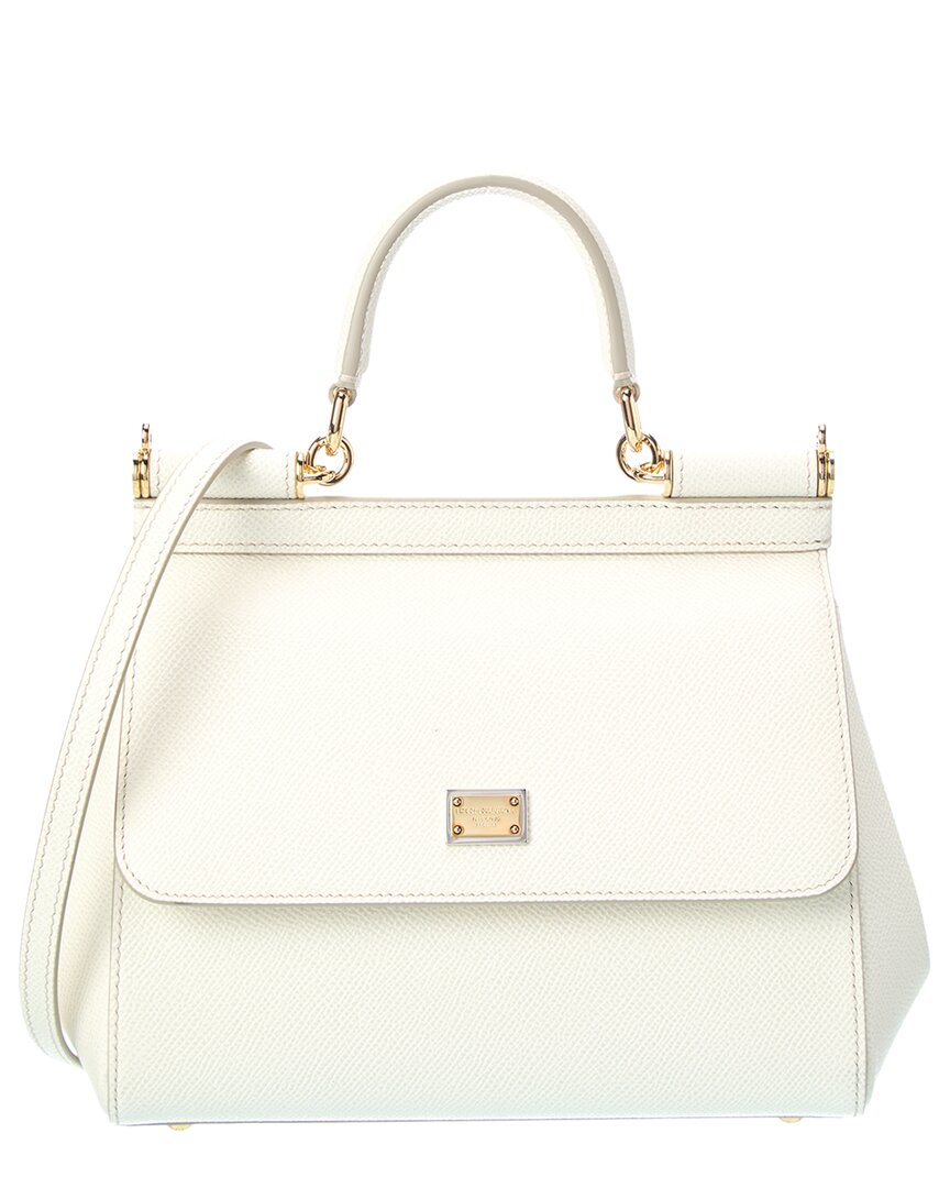 Dolce & Gabbana Sicily Small Leather Satchel In White