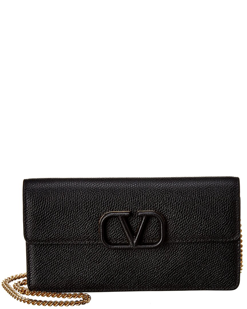 Valentino Vsling Small Grainy Leather Wallet On Chain In Black