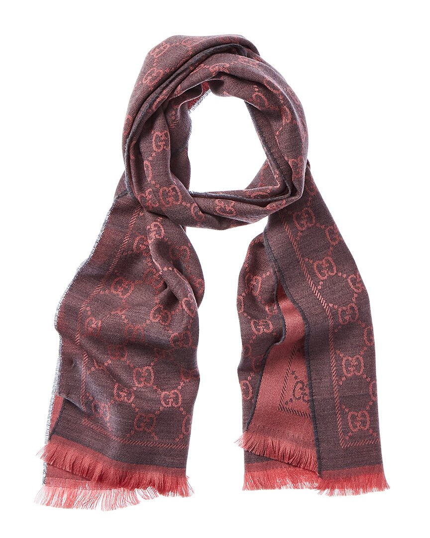 Gucci Gg Jacquard Pattern Wool Scarf In Brown