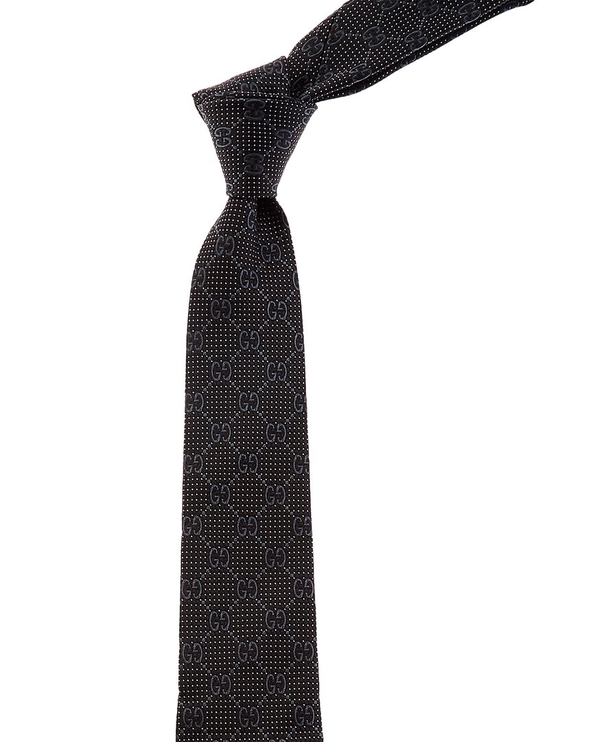 Gucci Navy Gg Silk Tie In Black
