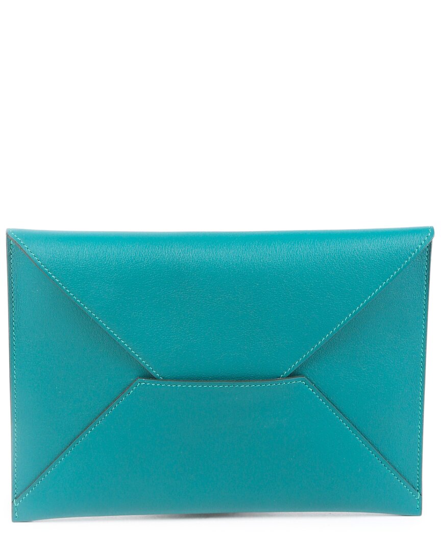 Image of Hermes Blue Mysore Goatskin Envelope Trio Wallet