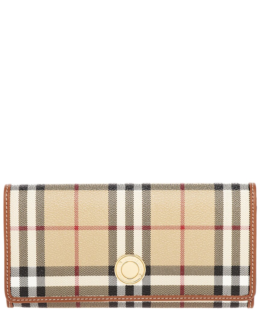 Burberry Check E-canvas & Leather Continental Wallet In Beige