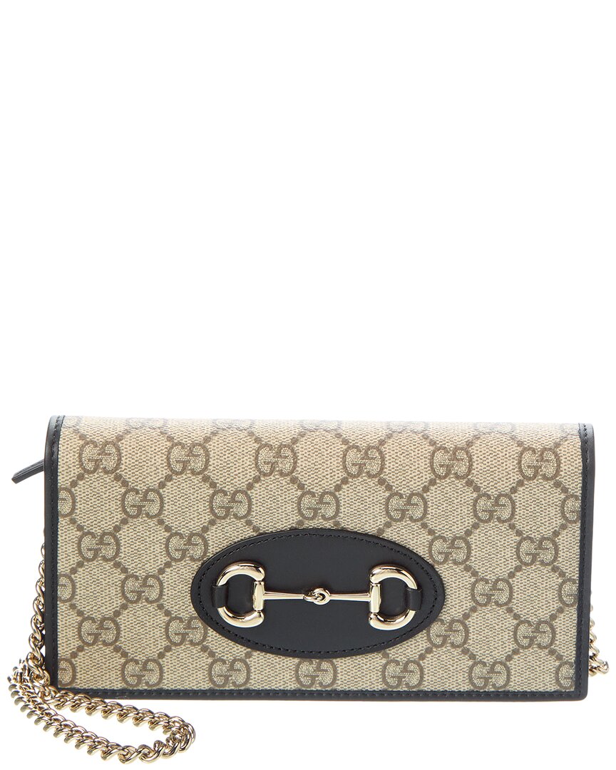Gucci Horsebit 1955 Gg Supreme Canvas & Leather Wallet On Chain In Black