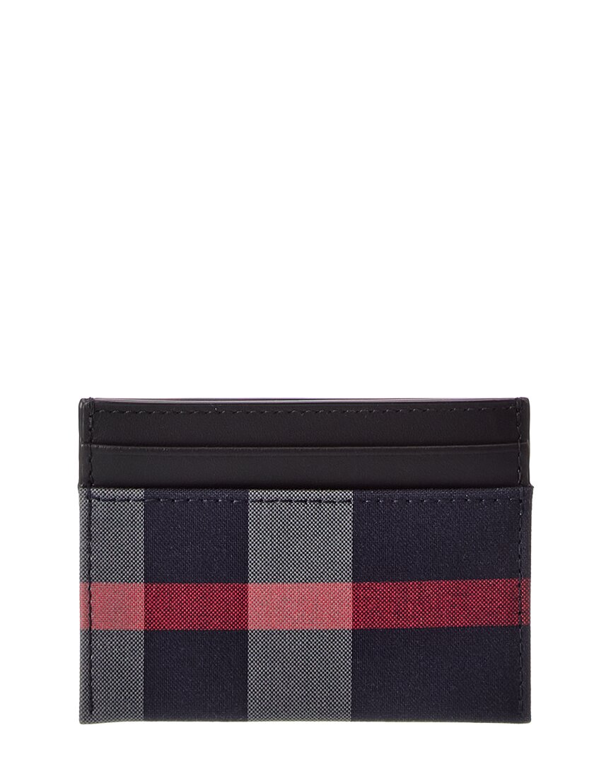 Burberry Check Canvas & Leather Card Holder In Blue