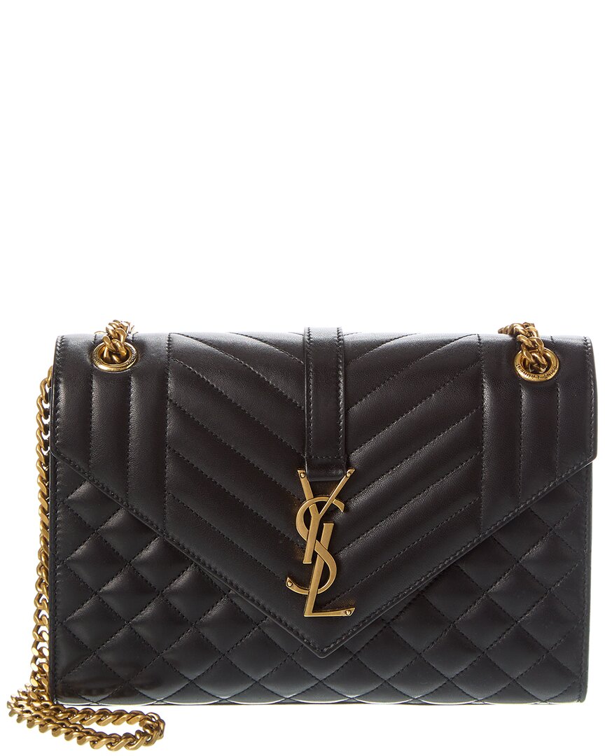 Saint Laurent Envelope Medium Leather Shoulder Bag In Black