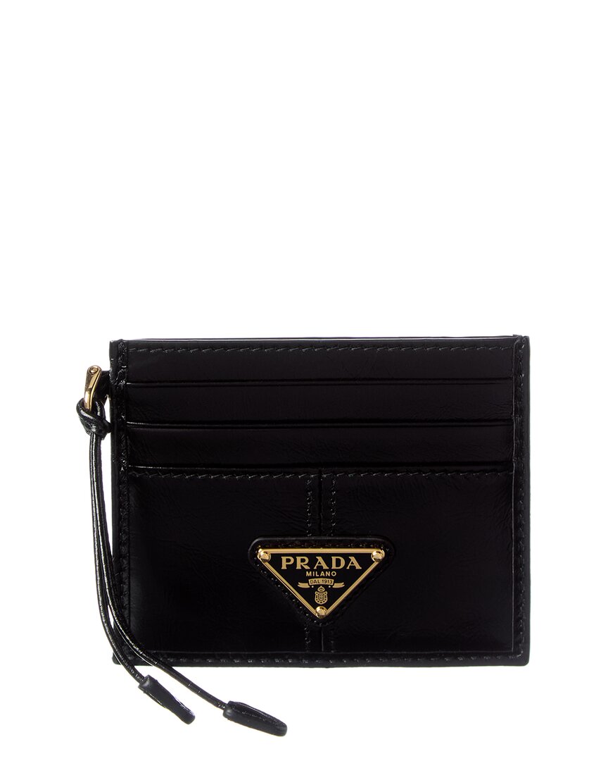 Prada Women Black Leather Card Holder In Black