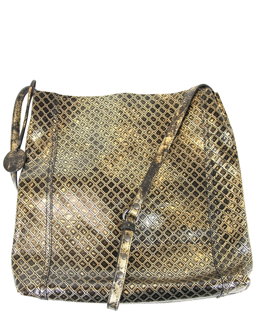 Bottega Veneta Intrecciomirage Leather Messenger Bag In Gold / Black
