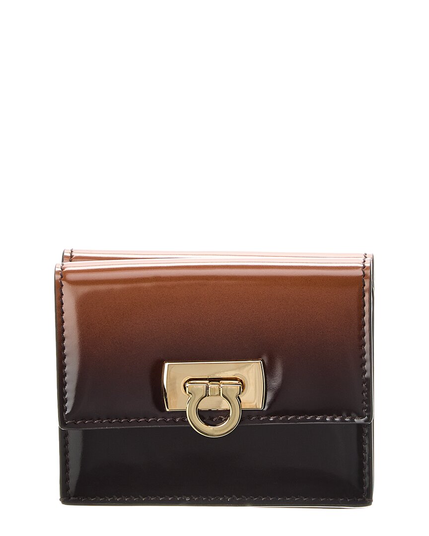 Shop Ferragamo Gancini Clasp Leather Card Case Wallet In Brown