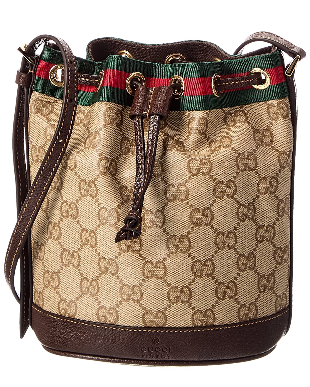 Gilt - Gucci - GG Web Mini GG Coated Canvas & Leather Bucket Bag