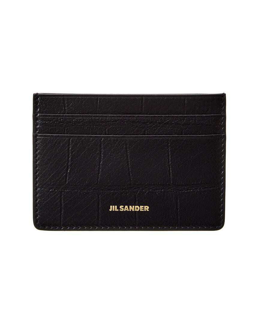 Shop Jil Sander Logo Croc-embossed Leather Card Case In Black