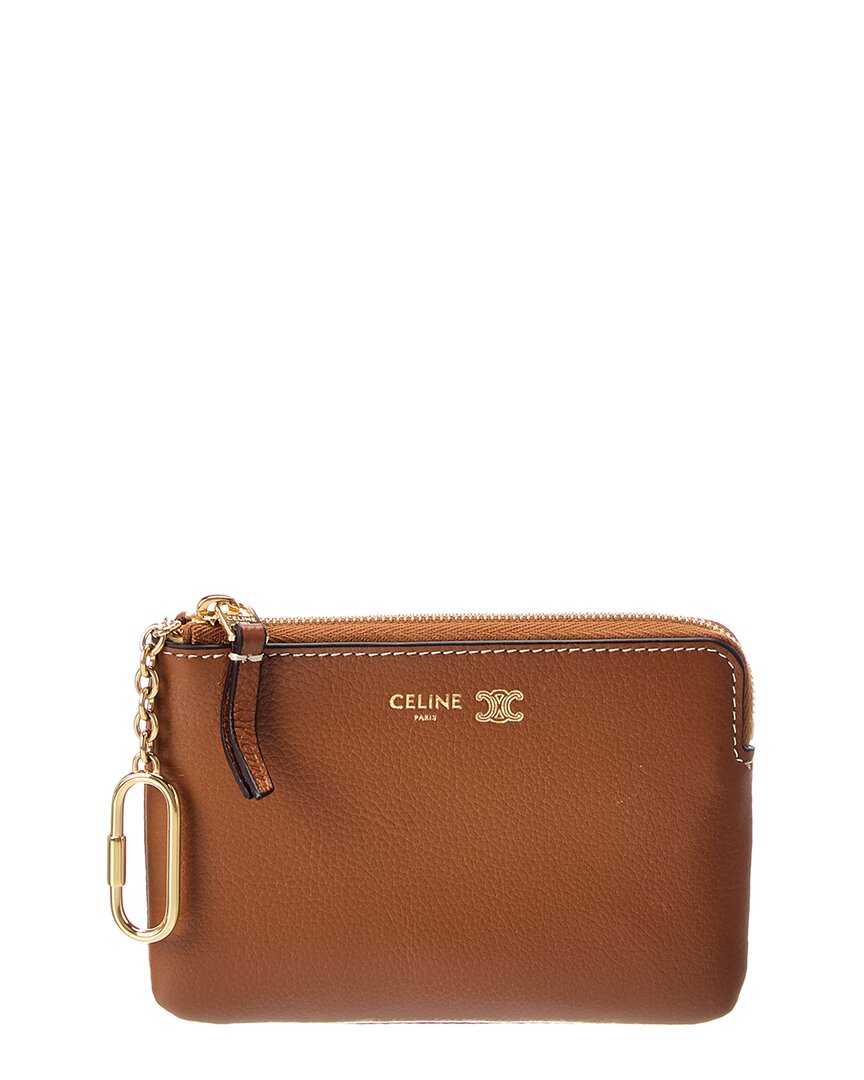 Celine Triomphe Leather Coin Purse In Brown