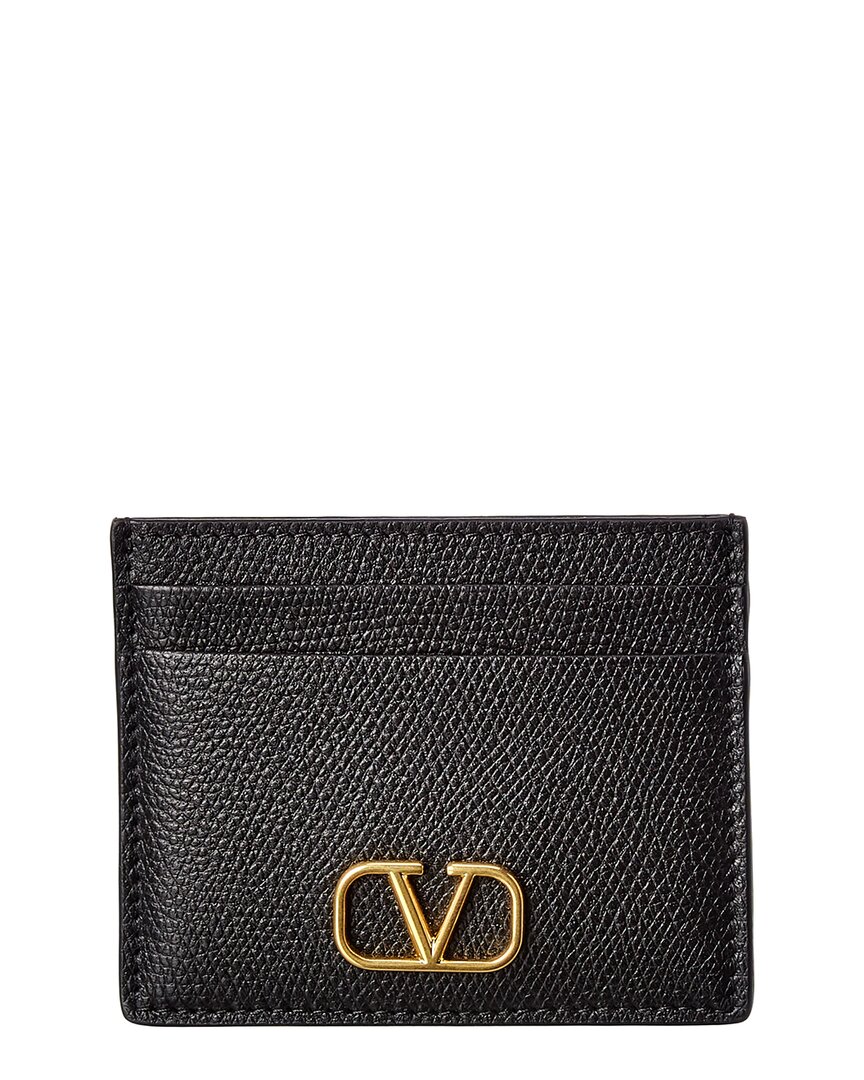 Shop Valentino Vlogo Signature Grainy Leather Card Holder In Black