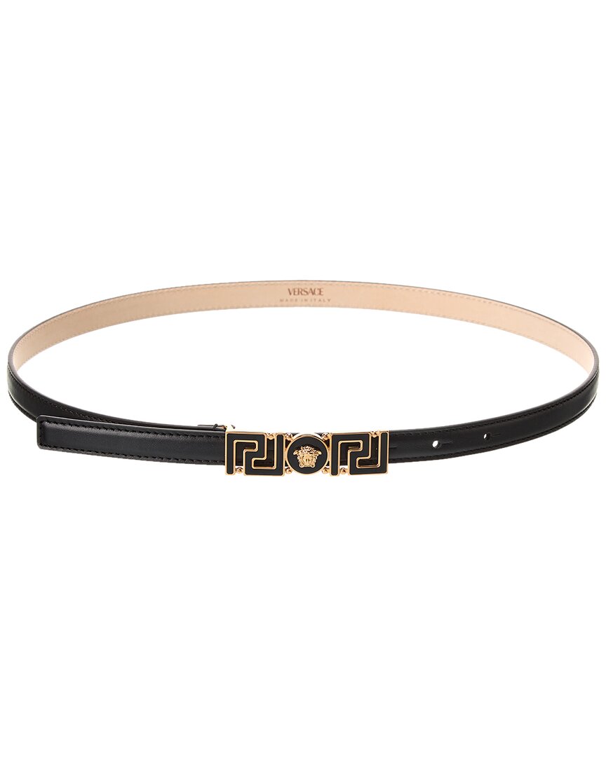Versace Greca Plaque Leather Belt In Black