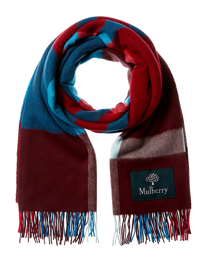 Mulberry Large Check Wool Scarf In Blue