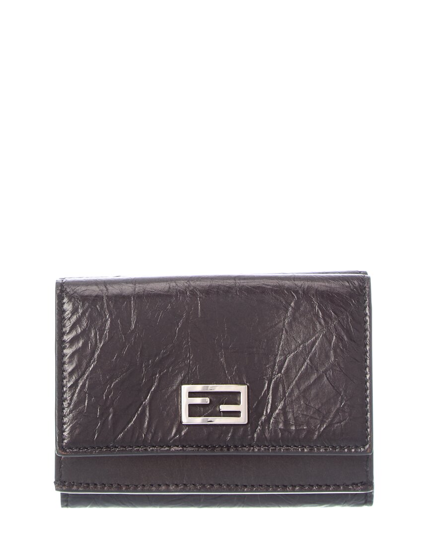 Fendi Tube Mini Leather Trifold Wallet In Black