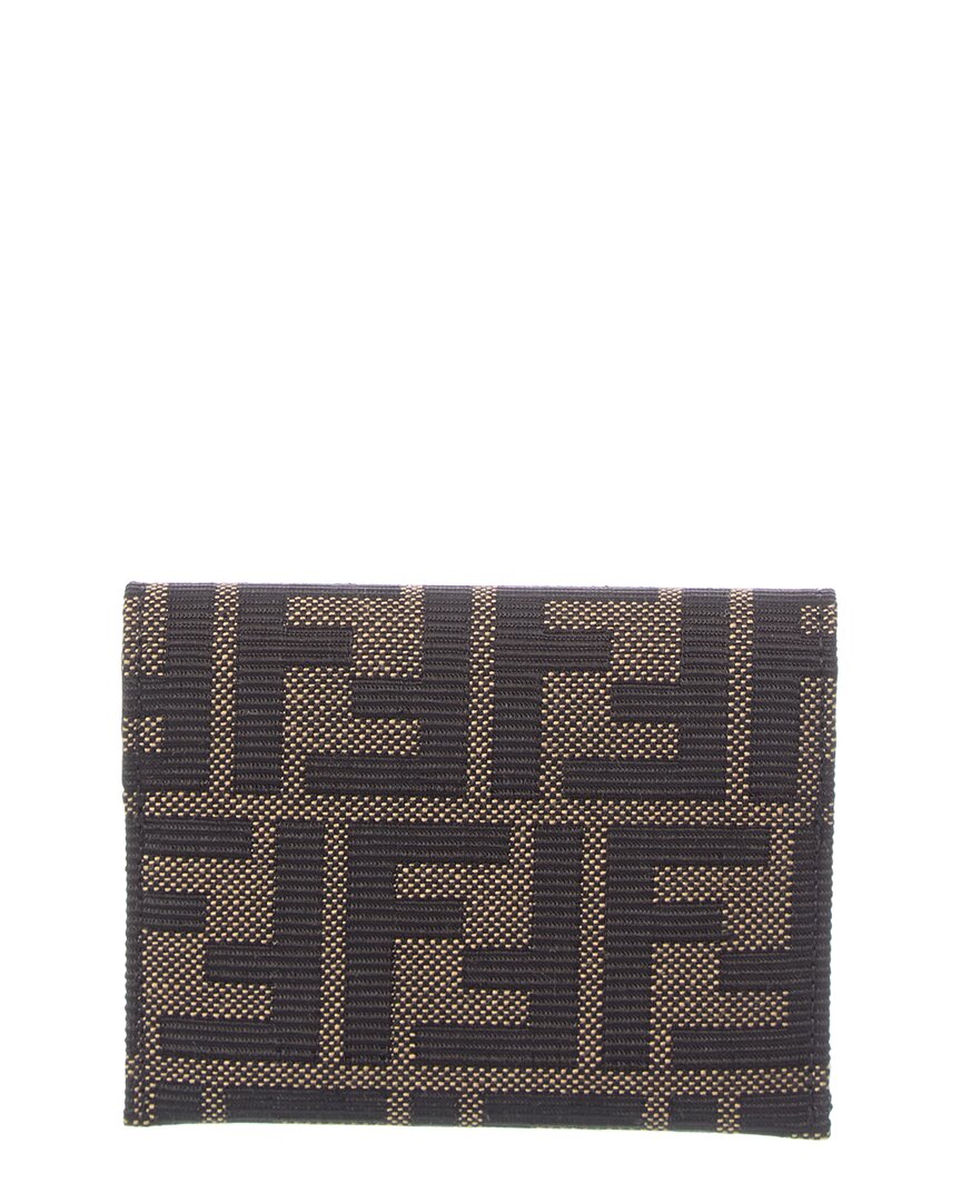Fendi Ff Jacquard Canvas Card Case In Brown