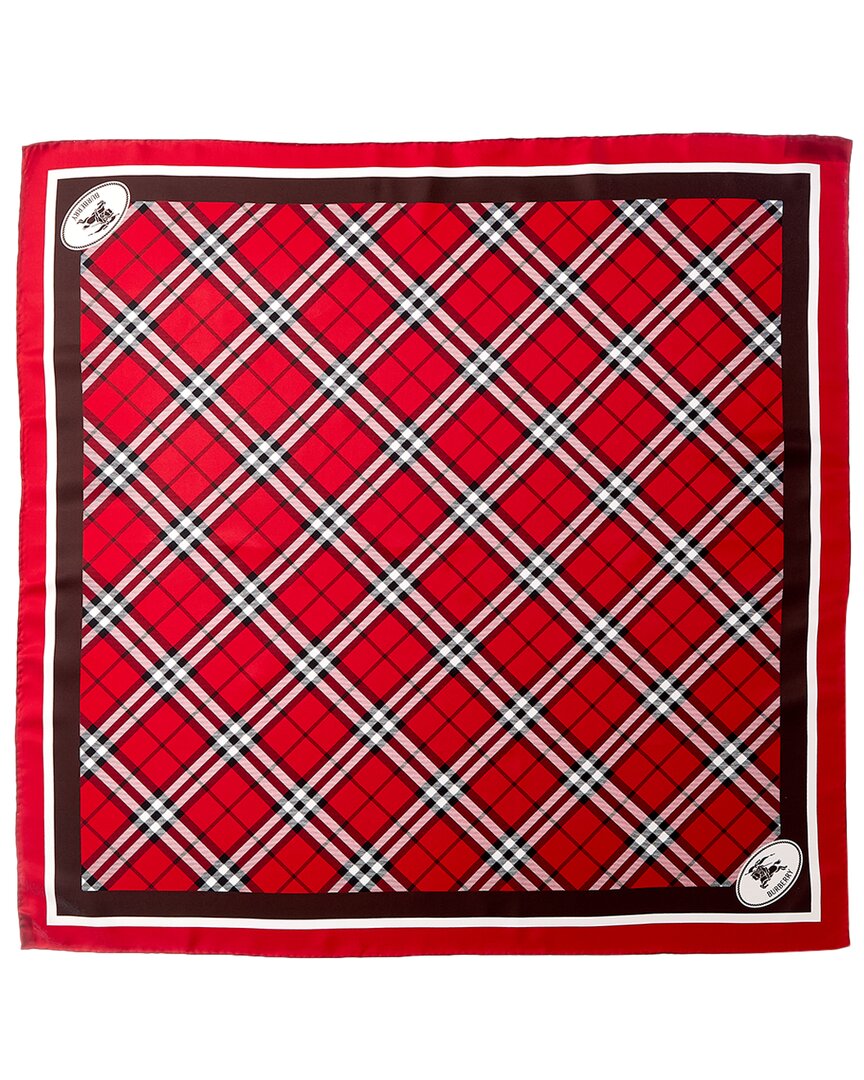 Burberry Medium Check Ekd Stamp Square Silk Twill Scarf In Red