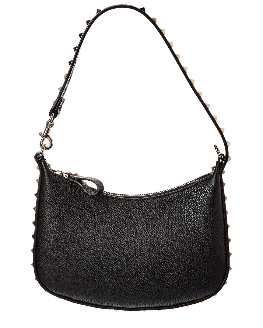 Shop Valentino Mini Rockstud Leather Hobo Bag In Black