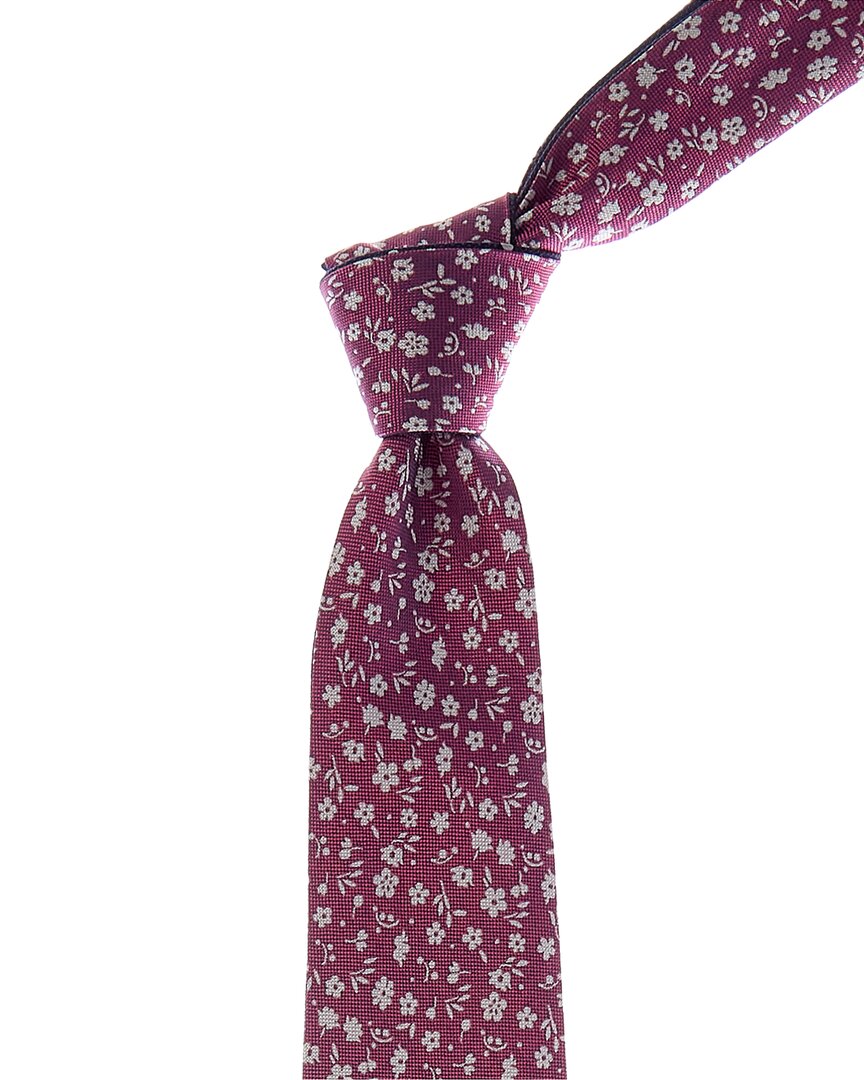 Canali Pink Floral/navy Dots Reversible Silk Tie