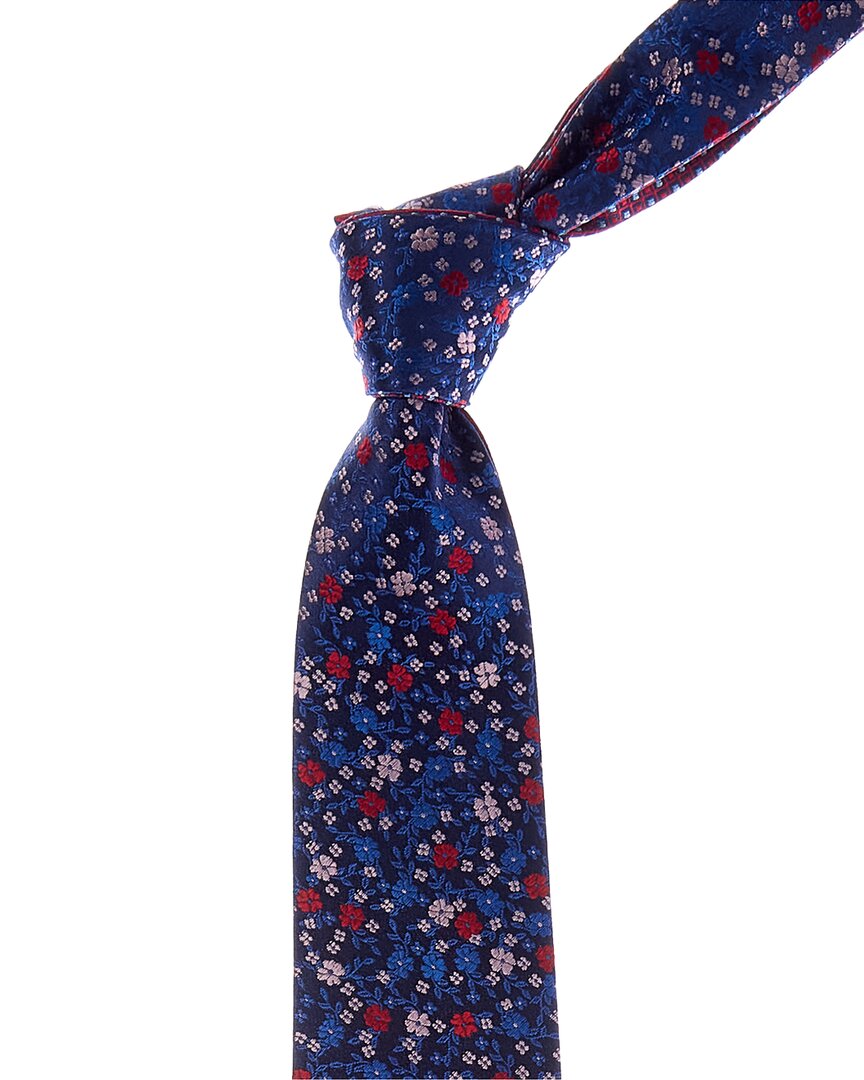 Canali Blue Floral/red Squares Reversible Silk Tie
